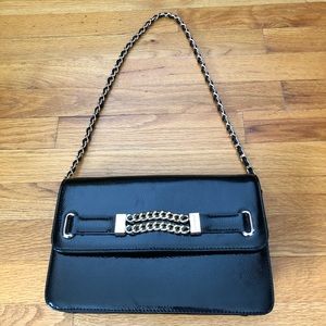 Ann Klein Black Patent Purse - Gold Chain
